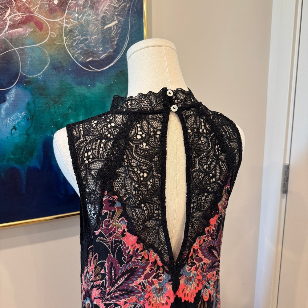 Free People Intimately Black Floral Paisley Lace Mock Neck Mini Dress Medium EUC - Picture 6 of 7
